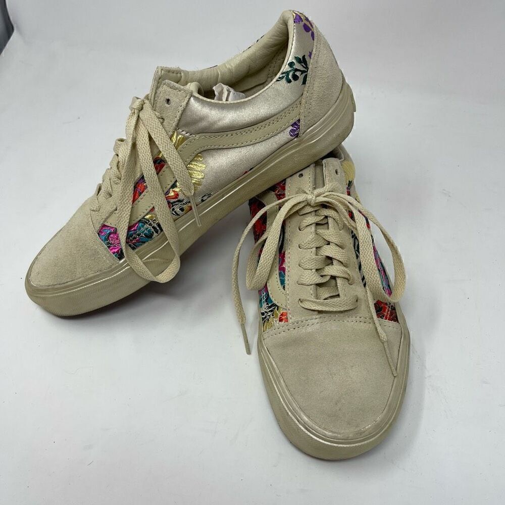 Vans Cream Gold Old Skool Festival Satin Cream Floral Sneaker Shoes Size 8